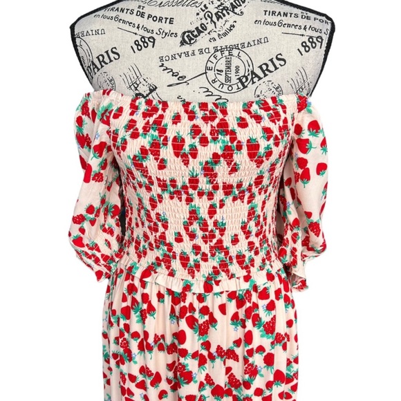 Strawberry Print Off-Shoulder Dress - Picture 13 of 15